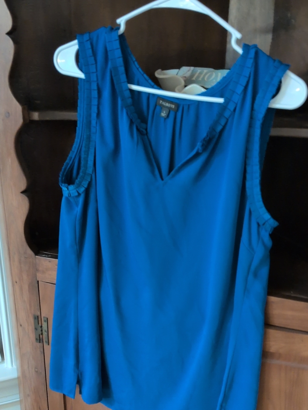 Talbots Royal Blue Sleeveless V-Neck Ruffle Trim Top - Size Large